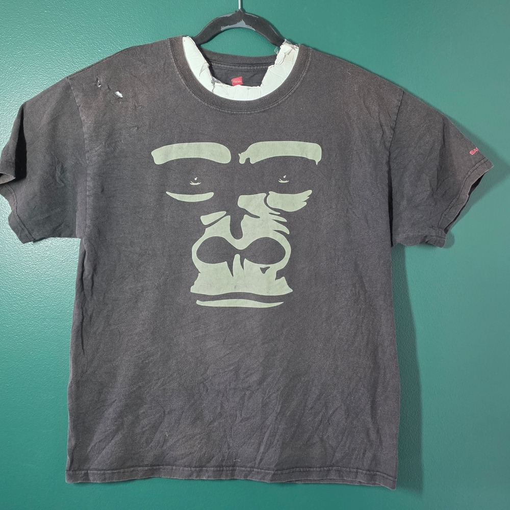Hanes San Diego Zoo Gorilla Graphic T-Shirt Distressed Black Mens Large